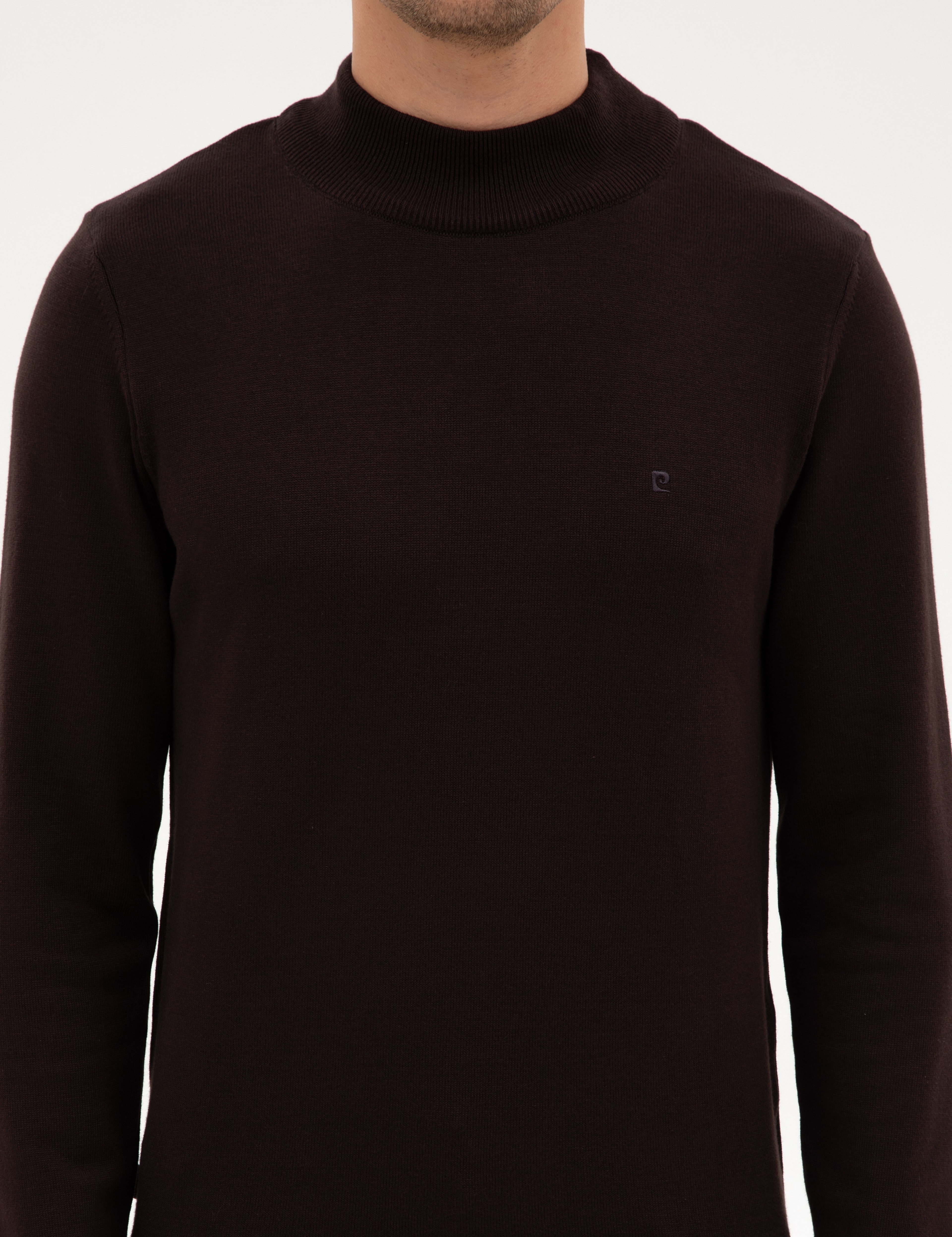Koyu Kahverengi Slim Fit Yarım Balıkçı Yaka Basic Triko Kazak - Image 6