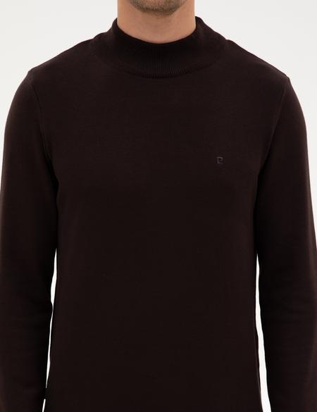 Koyu Kahverengi Slim Fit Yarım Balıkçı Yaka Basic Triko Kazak - 50315457033