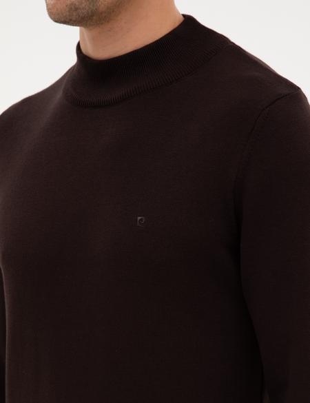 Koyu Kahverengi Slim Fit Yarım Balıkçı Yaka Basic Triko Kazak - 50315457033