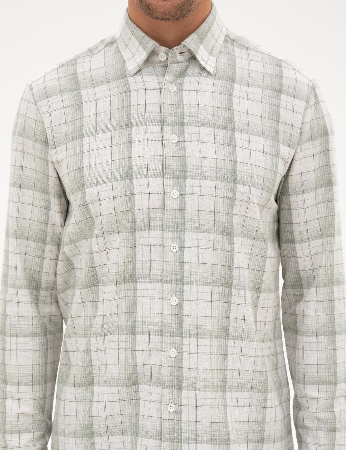 Yeşil Ekose Regular Fit Uzun Kollu Gömlek - 50312359006