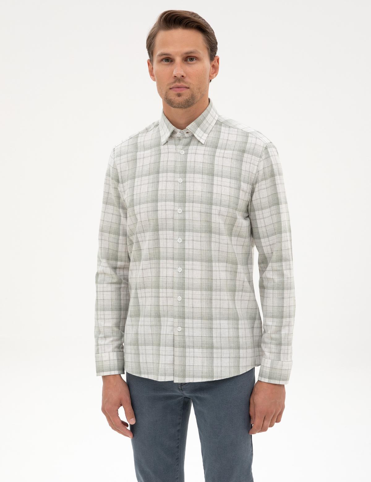 Yeşil Ekose Regular Fit Uzun Kollu Gömlek - 50312359006