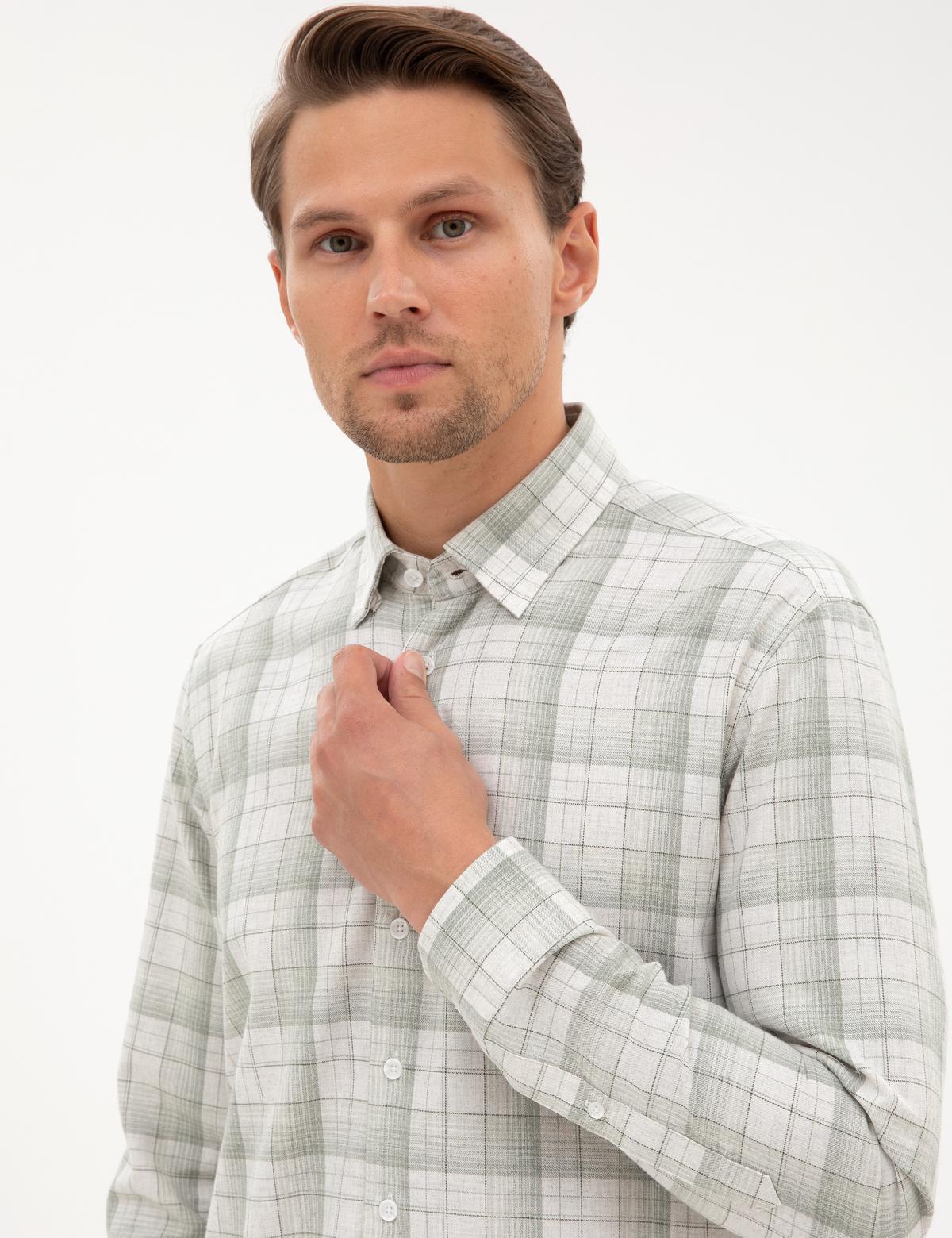 Yeşil Ekose Regular Fit Uzun Kollu Gömlek - 50312359006