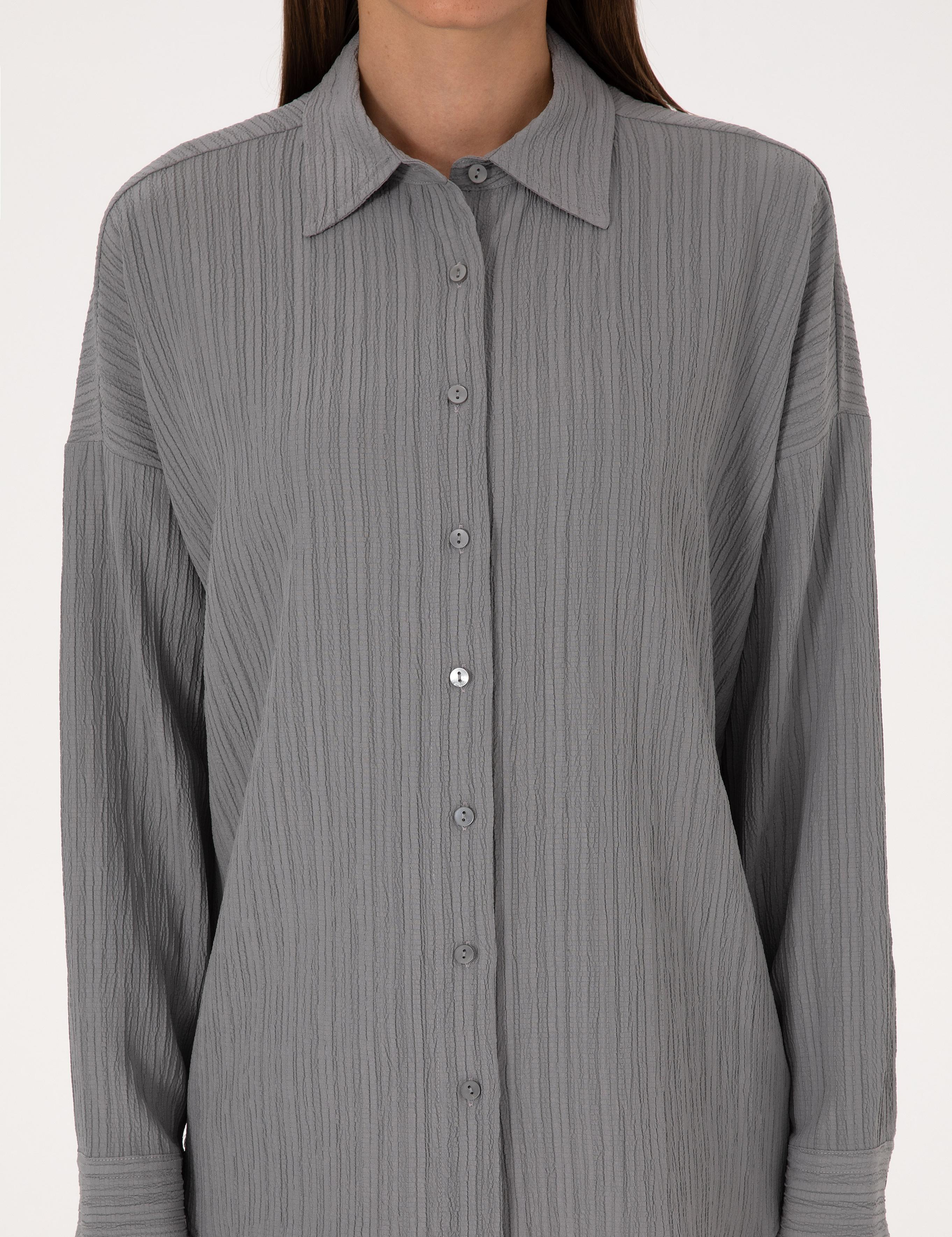 Gri Oversize Uzun Kollu Gömlek