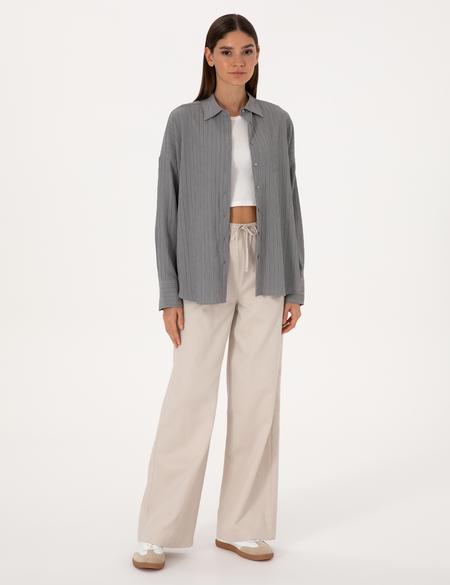 Gri Oversize Uzun Kollu Gömlek - 50318232022