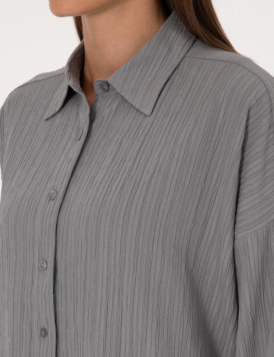 Gri Oversize Uzun Kollu Gömlek