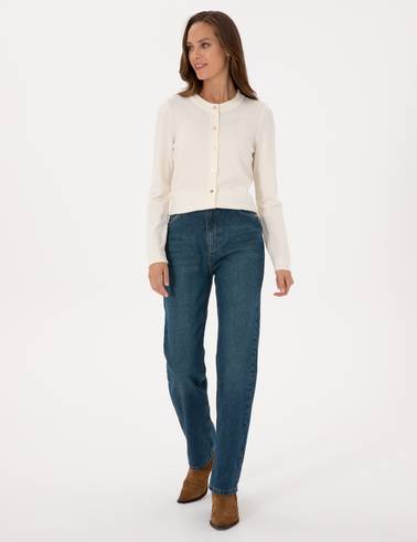 Ekru Slim Fit Triko Hırka