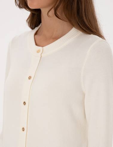 Ekru Slim Fit Triko Hırka