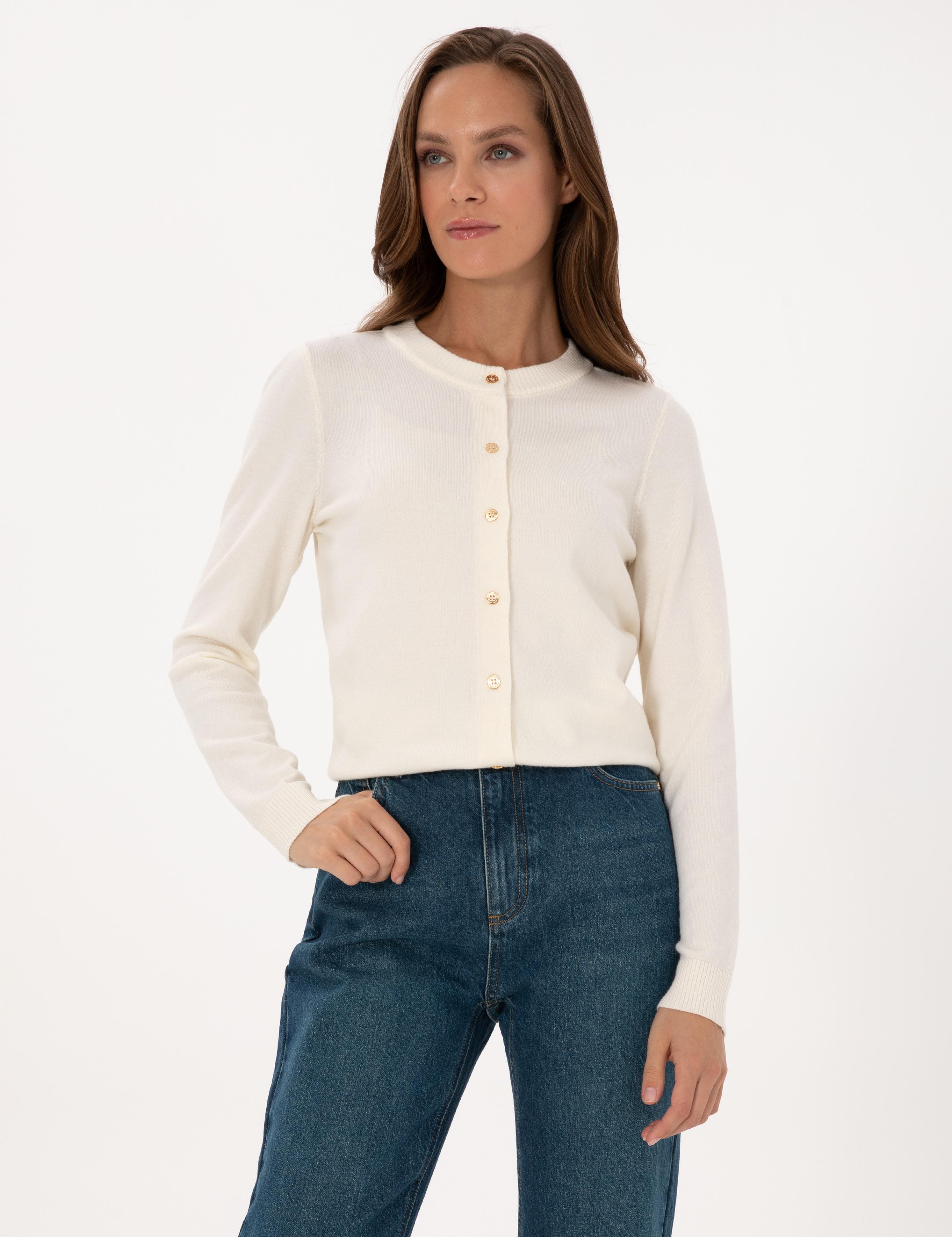 Ekru Slim Fit Triko Hırka