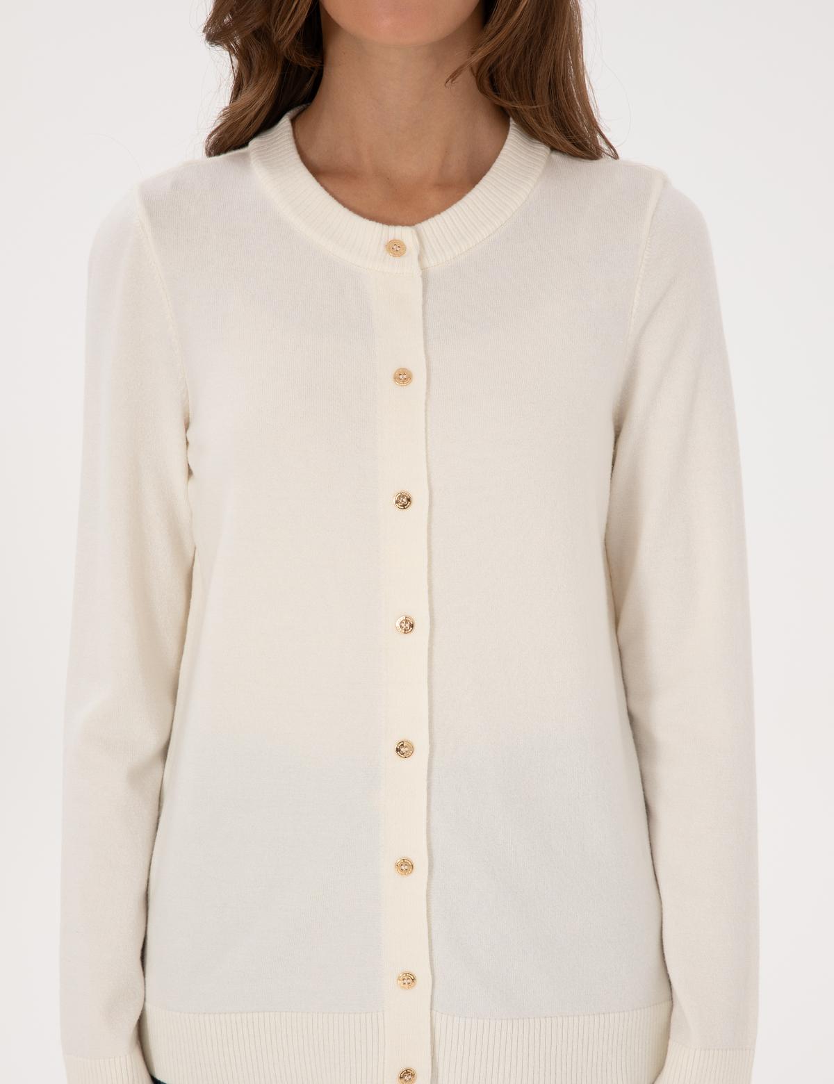 Ekru Slim Fit Triko Hırka - 50316337001