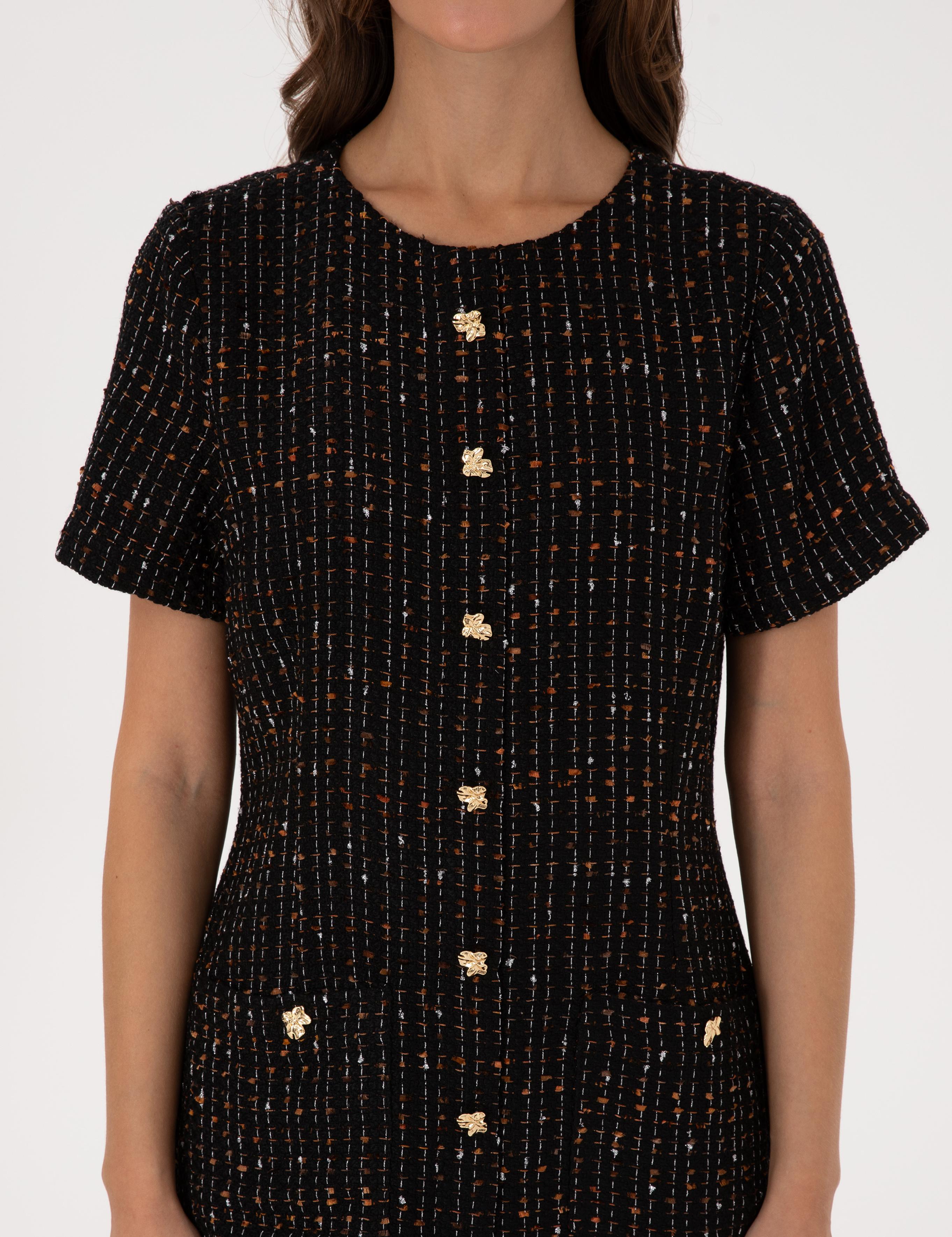 Siyah Regular Fit Tüvit Dokuma Elbise