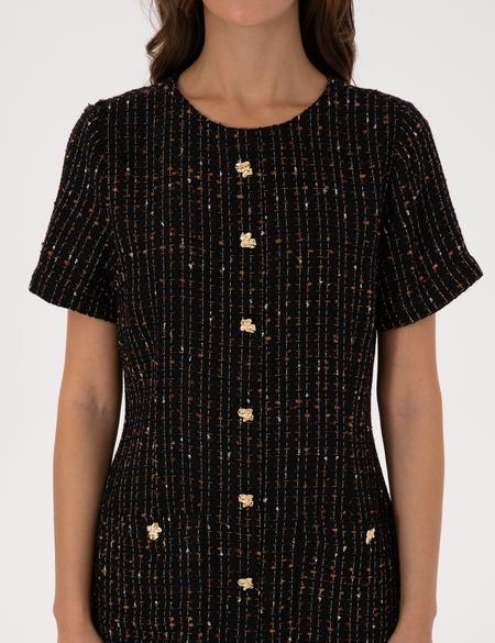 Siyah Regular Fit Tüvit Dokuma Elbise - 50318234003