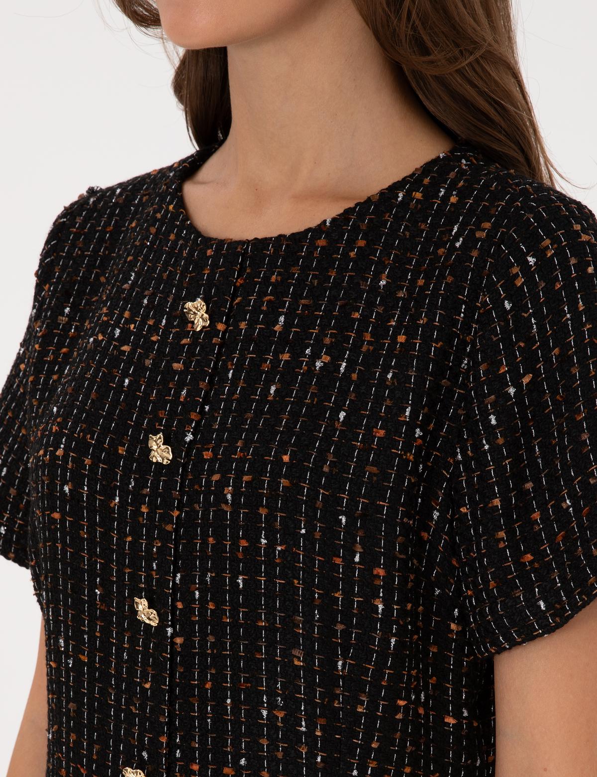 Siyah Regular Fit Tüvit Dokuma Elbise - 50318234003