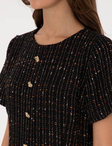 Siyah Regular Fit Tüvit Dokuma Elbise