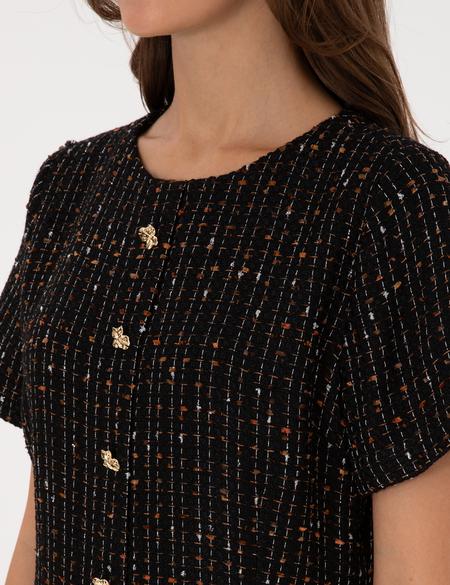 Siyah Regular Fit Tüvit Dokuma Elbise - 50318234003