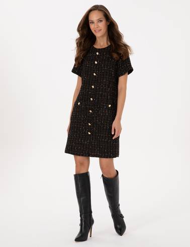 Siyah Regular Fit Tüvit Dokuma Elbise