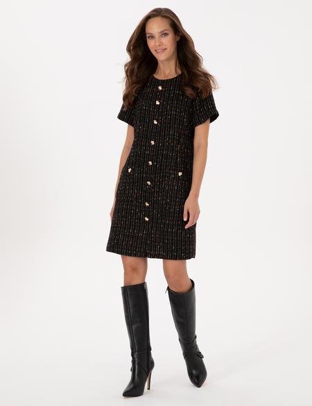 Siyah Regular Fit Tüvit Dokuma Elbise - 50318234003