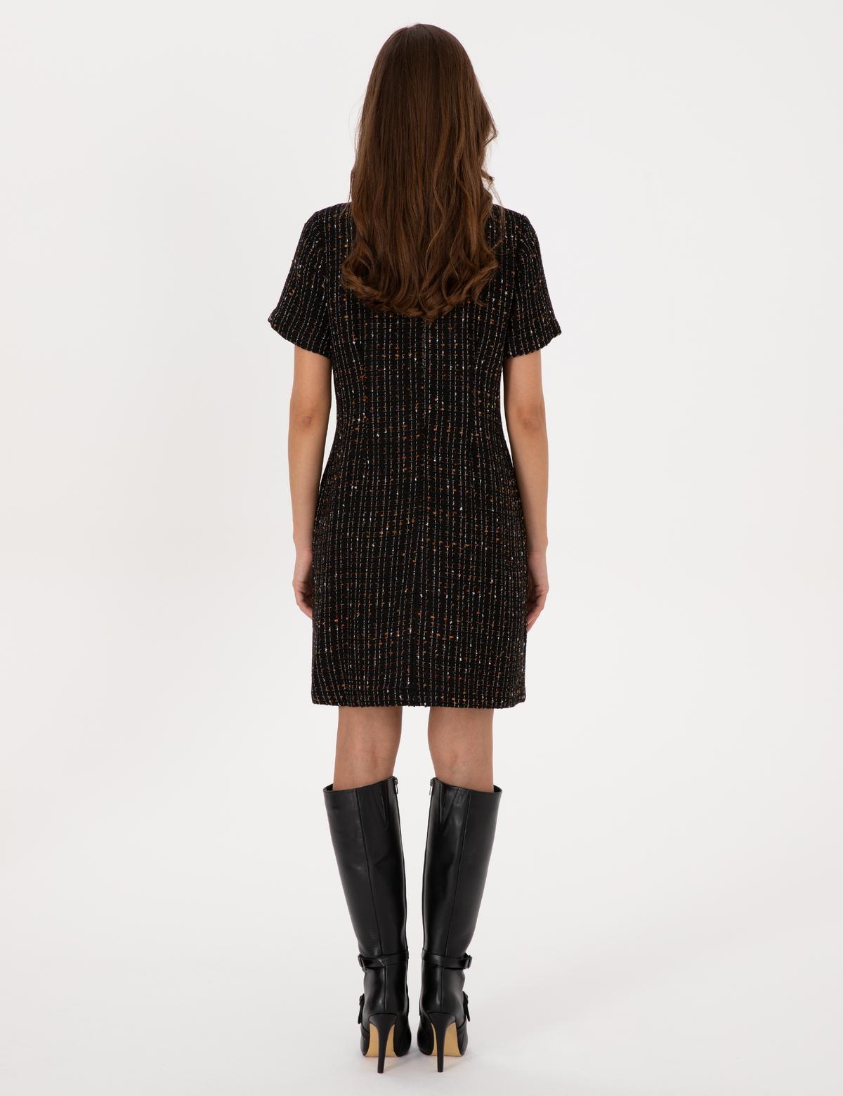 Siyah Regular Fit Tüvit Dokuma Elbise - 50318234003