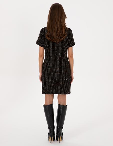 Siyah Regular Fit Tüvit Dokuma Elbise - 50318234003