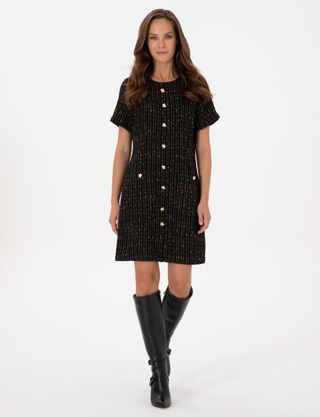 Siyah Regular Fit Tüvit Dokuma Elbise - 50318234003