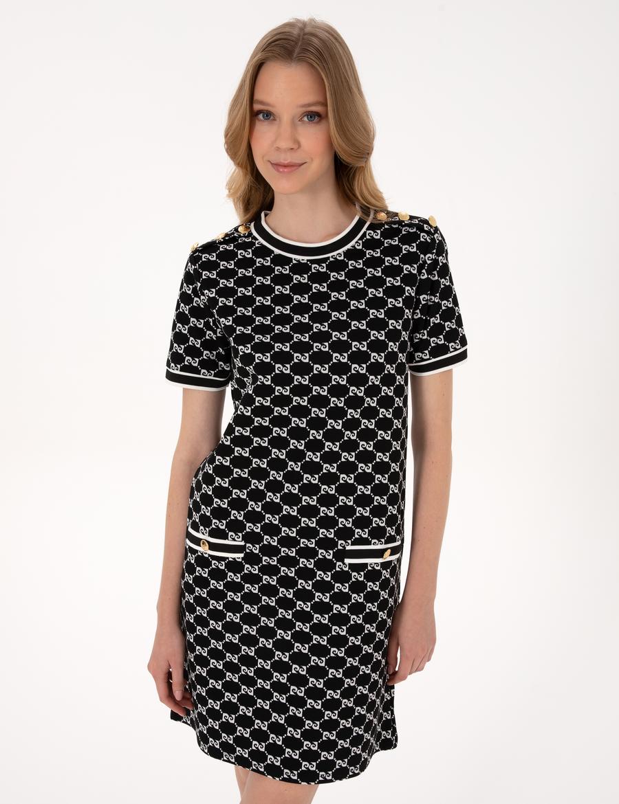 Siyah A Kesim Örme Elbise