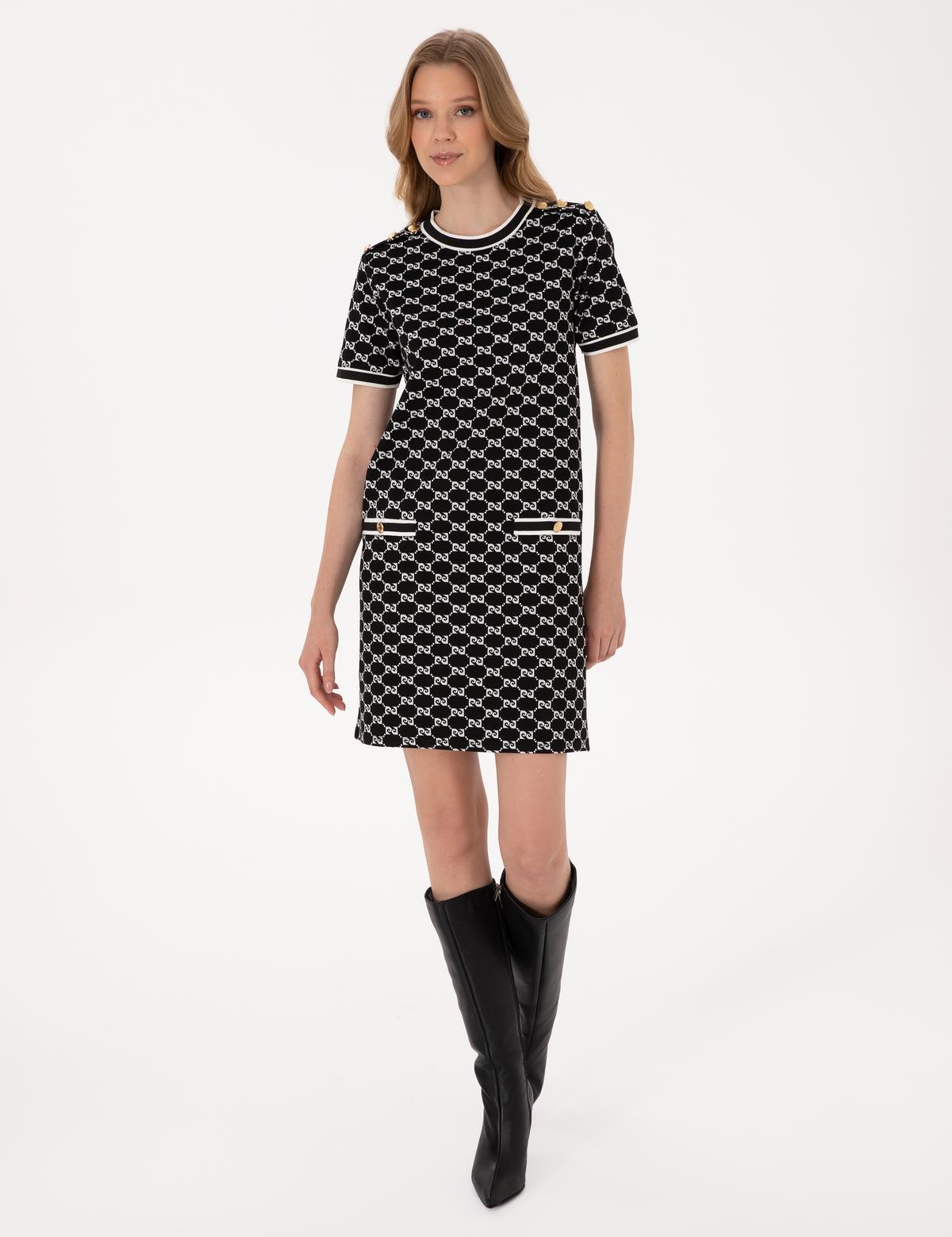 Siyah A Kesim Örme Elbise