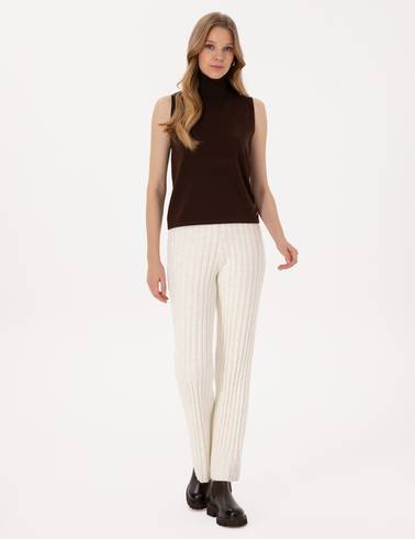 Ekru Loose Fit Triko Pantolon