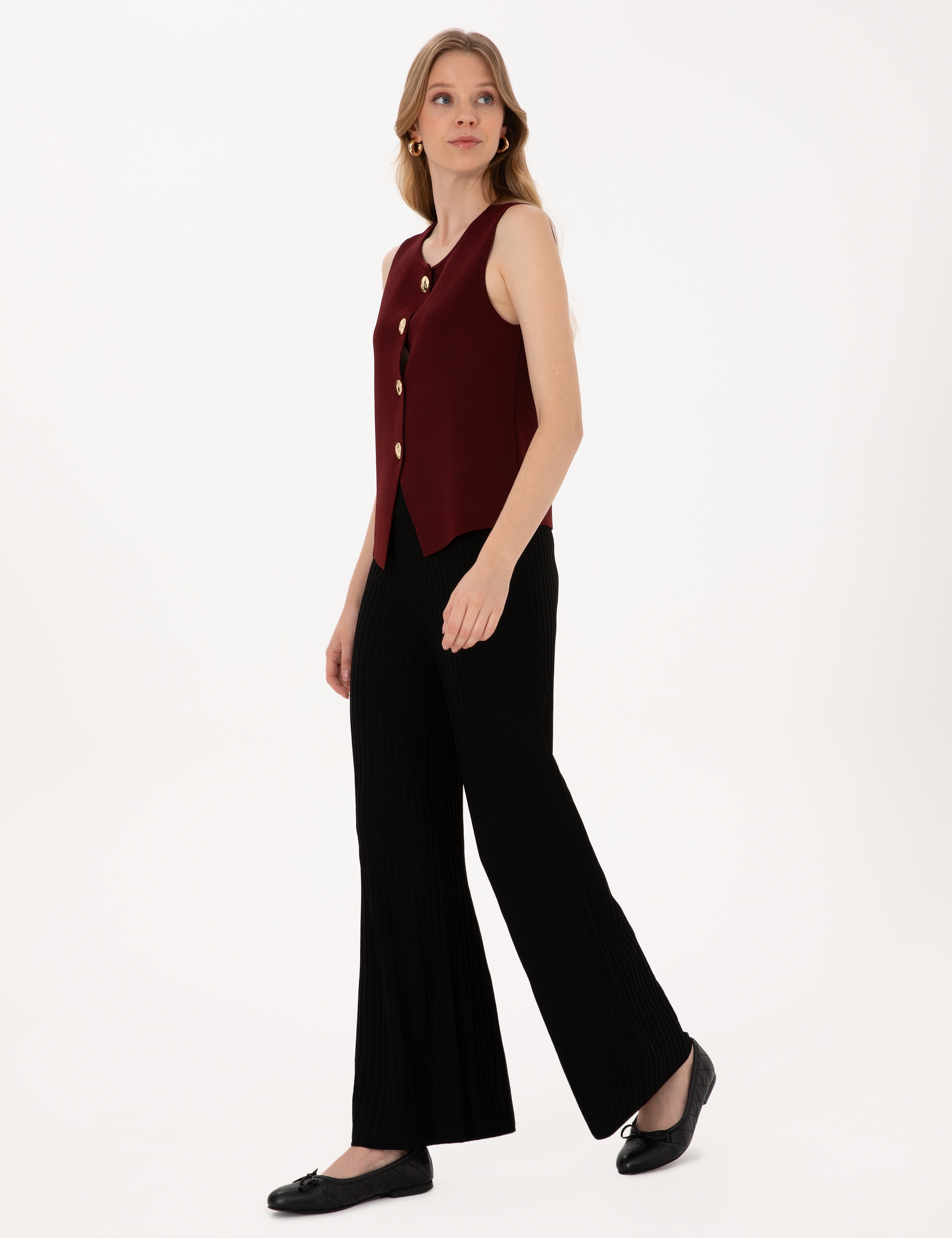 Siyah Loose Fit Triko Pantolon - Image 3