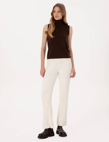 Ekru Loose Fit Triko Pantolon