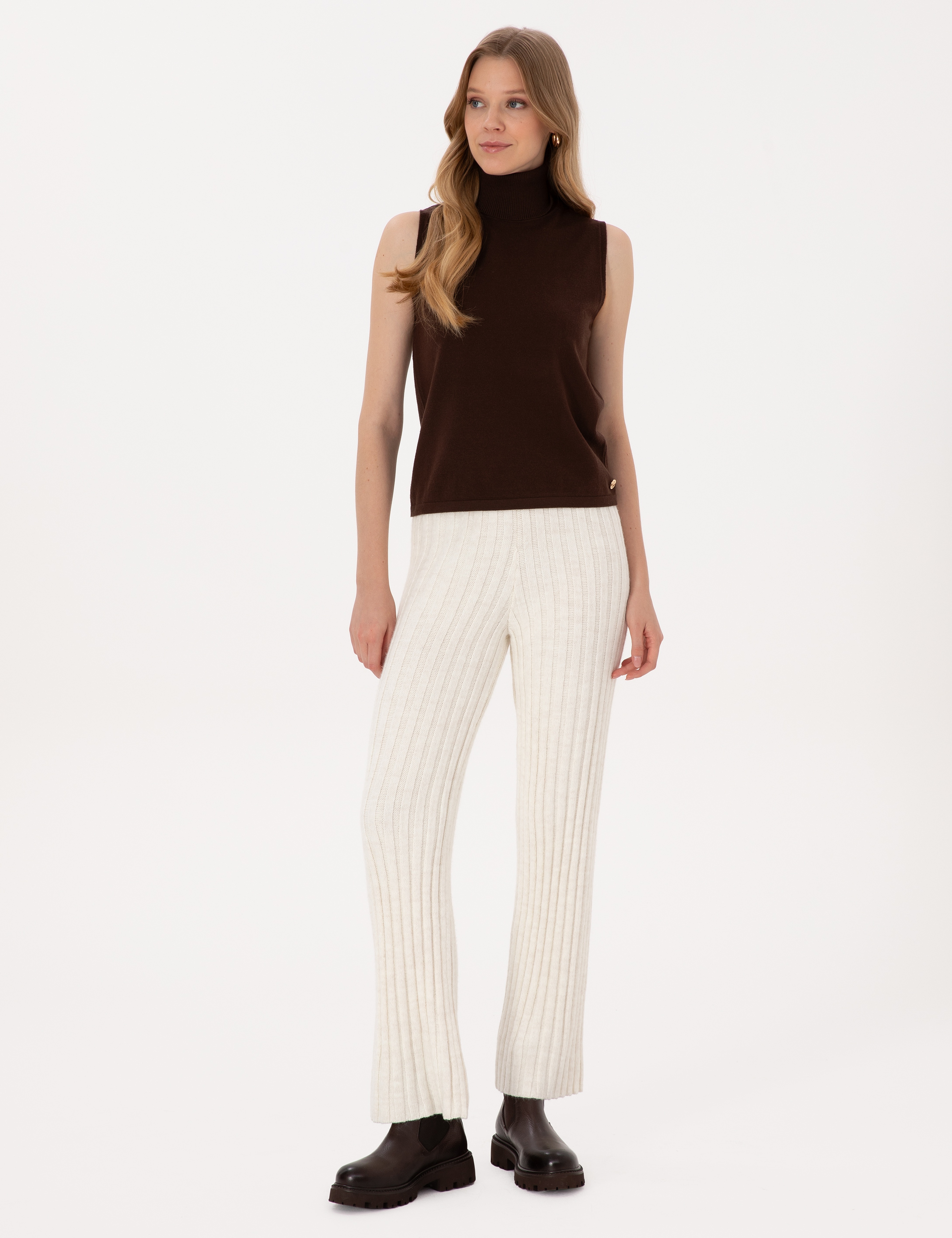 Ekru Loose Fit Triko Pantolon - Image 3