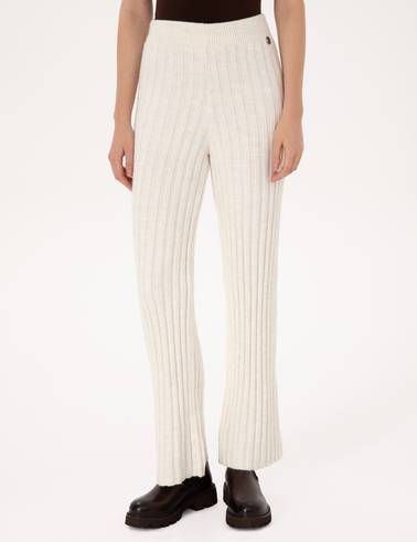 Ekru Loose Fit Triko Pantolon