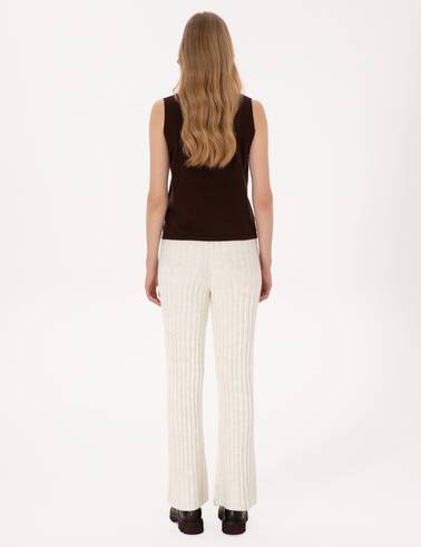 Ekru Loose Fit Triko Pantolon