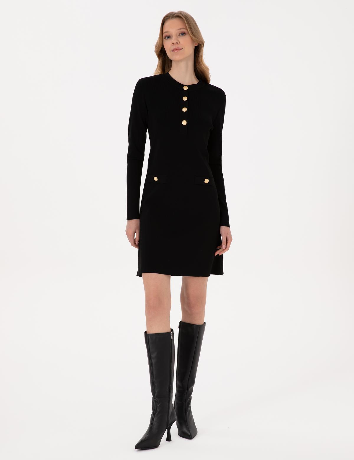 Siyah A Kesim Triko Elbise - 50311039007