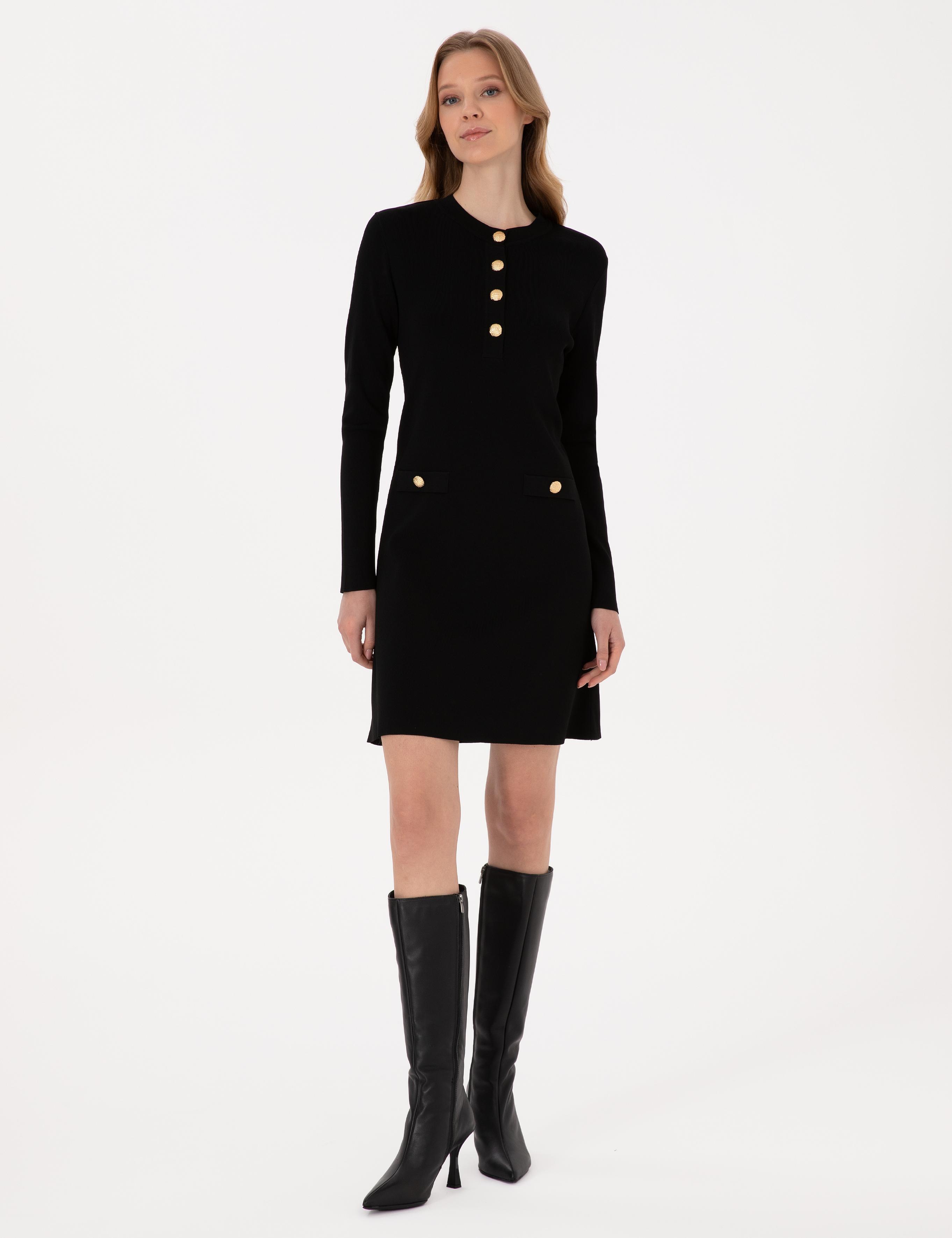 Siyah A Kesim Triko Elbise