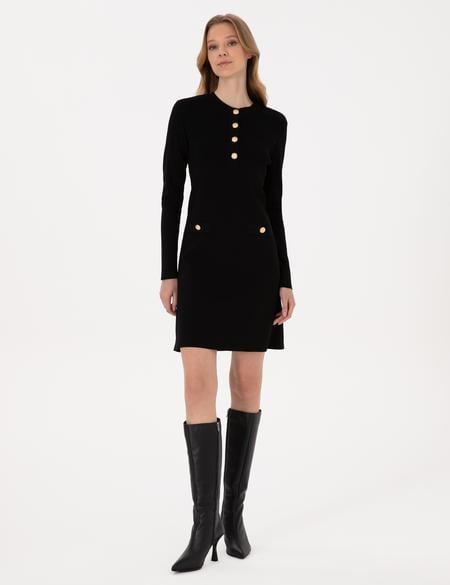 Siyah A Kesim Triko Elbise - 50311039007