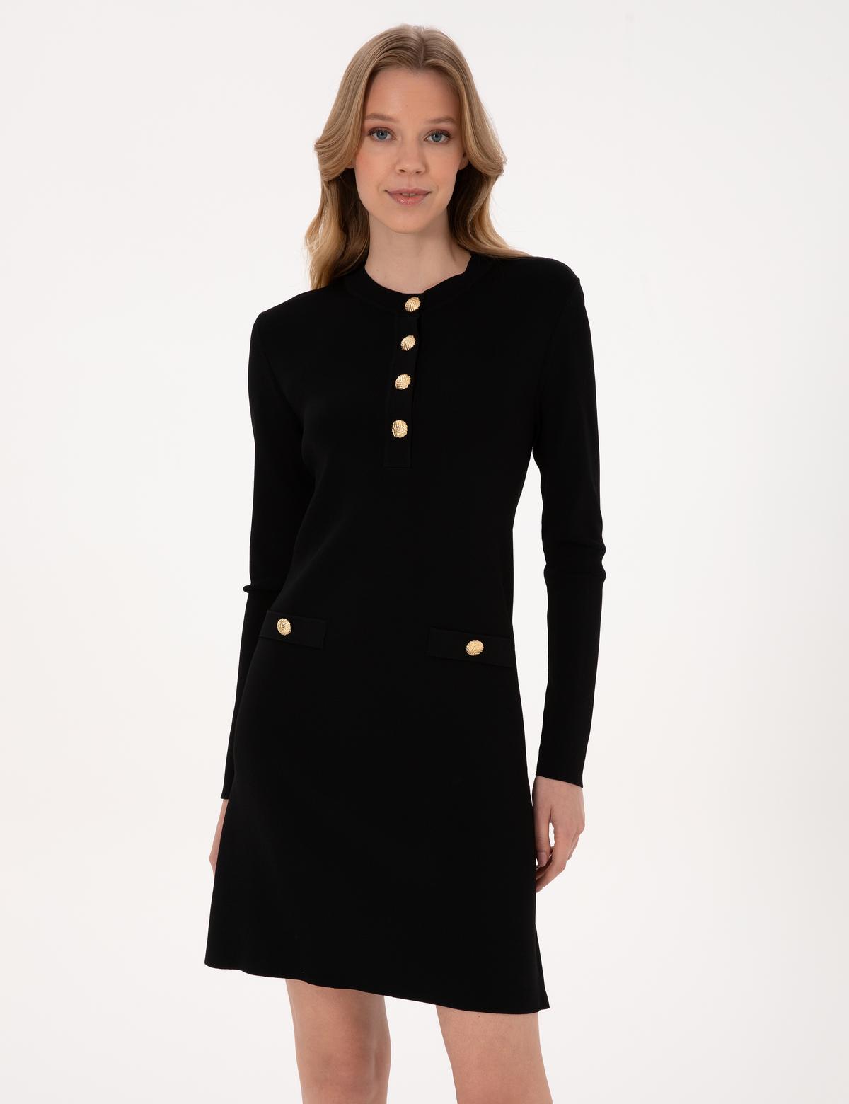 Siyah A Kesim Triko Elbise - 50311039007