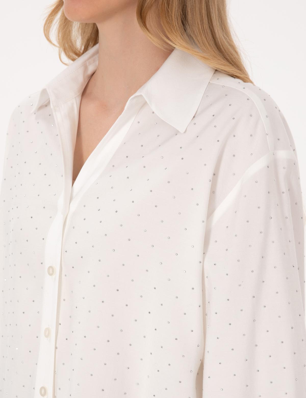 Beyaz Comfort Fit Uzun Kollu Gömlek - 50313639005