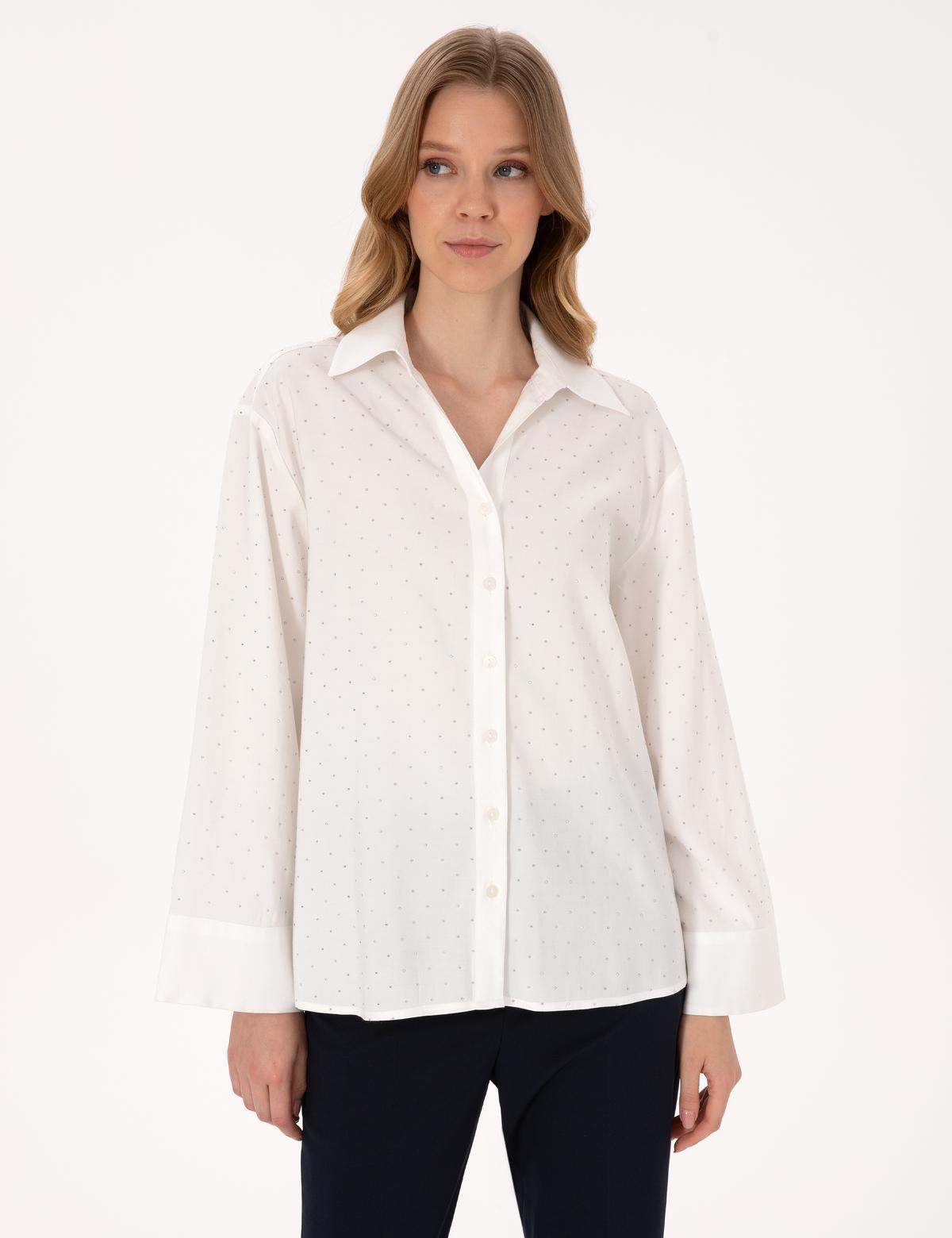 Beyaz Comfort Fit Uzun Kollu Gömlek - 50313639005