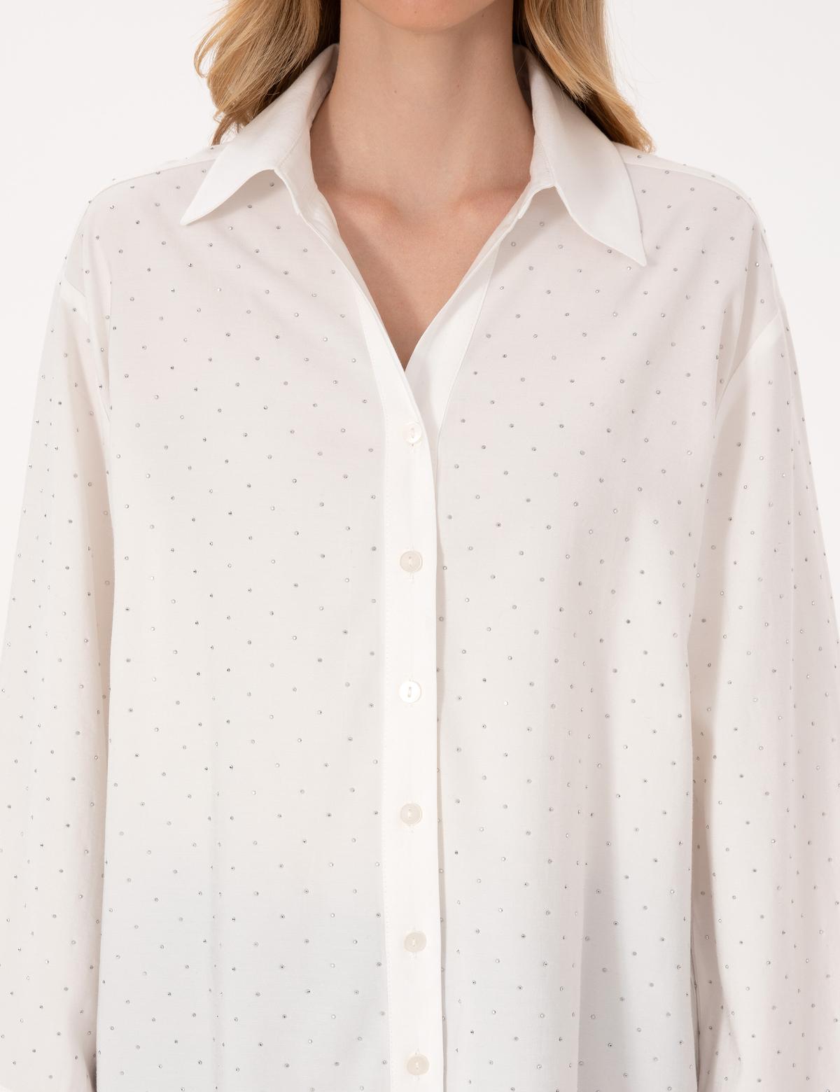 Beyaz Comfort Fit Uzun Kollu Gömlek - 50313639005