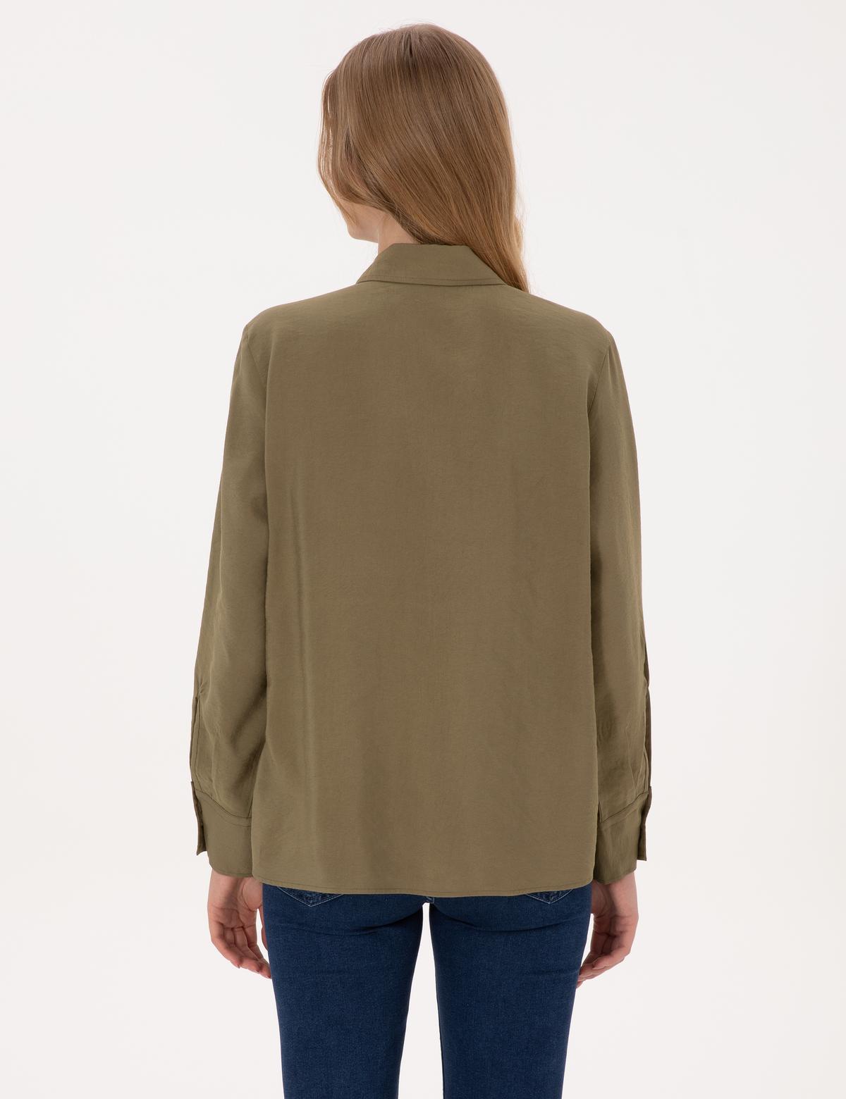 Haki Modal Karışımlı Comfort Fit Uzun Kollu Gömlek - 50318219009