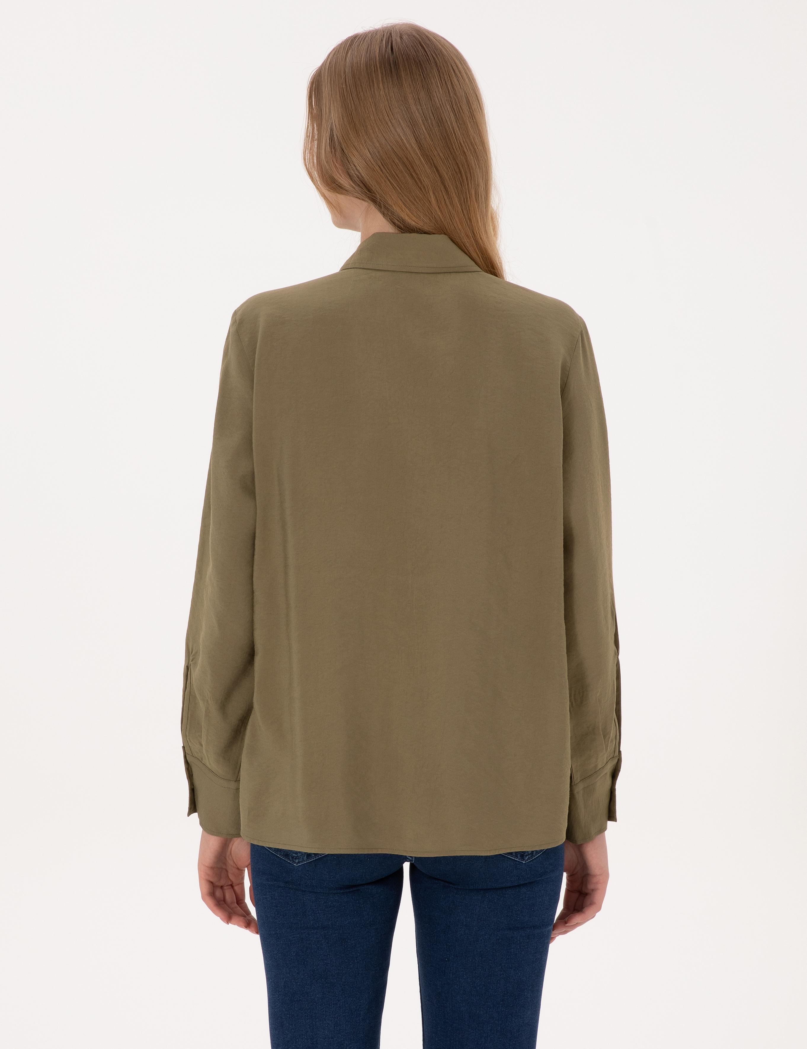 Haki Modal Karışımlı Comfort Fit Uzun Kollu Gömlek