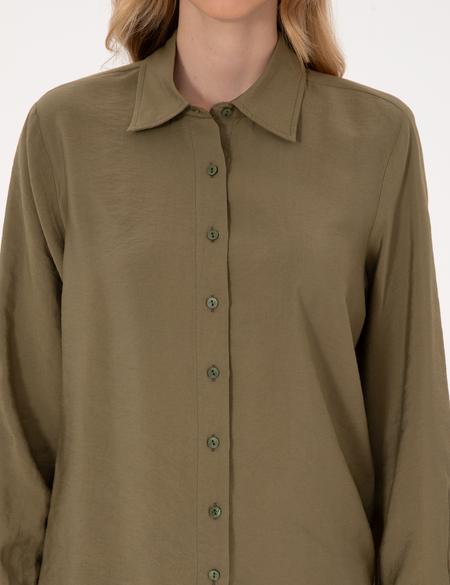 Haki Modal Karışımlı Comfort Fit Uzun Kollu Gömlek - 50318219009