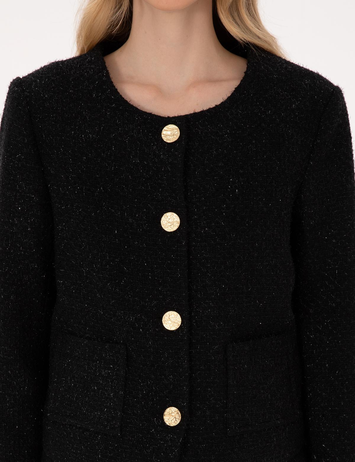 Siyah Crop Top Tüvit Ceket - 50319417017