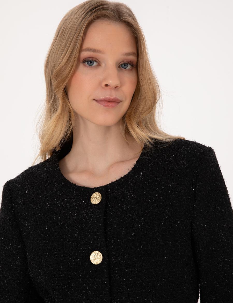 Siyah Crop Top Tüvit Ceket