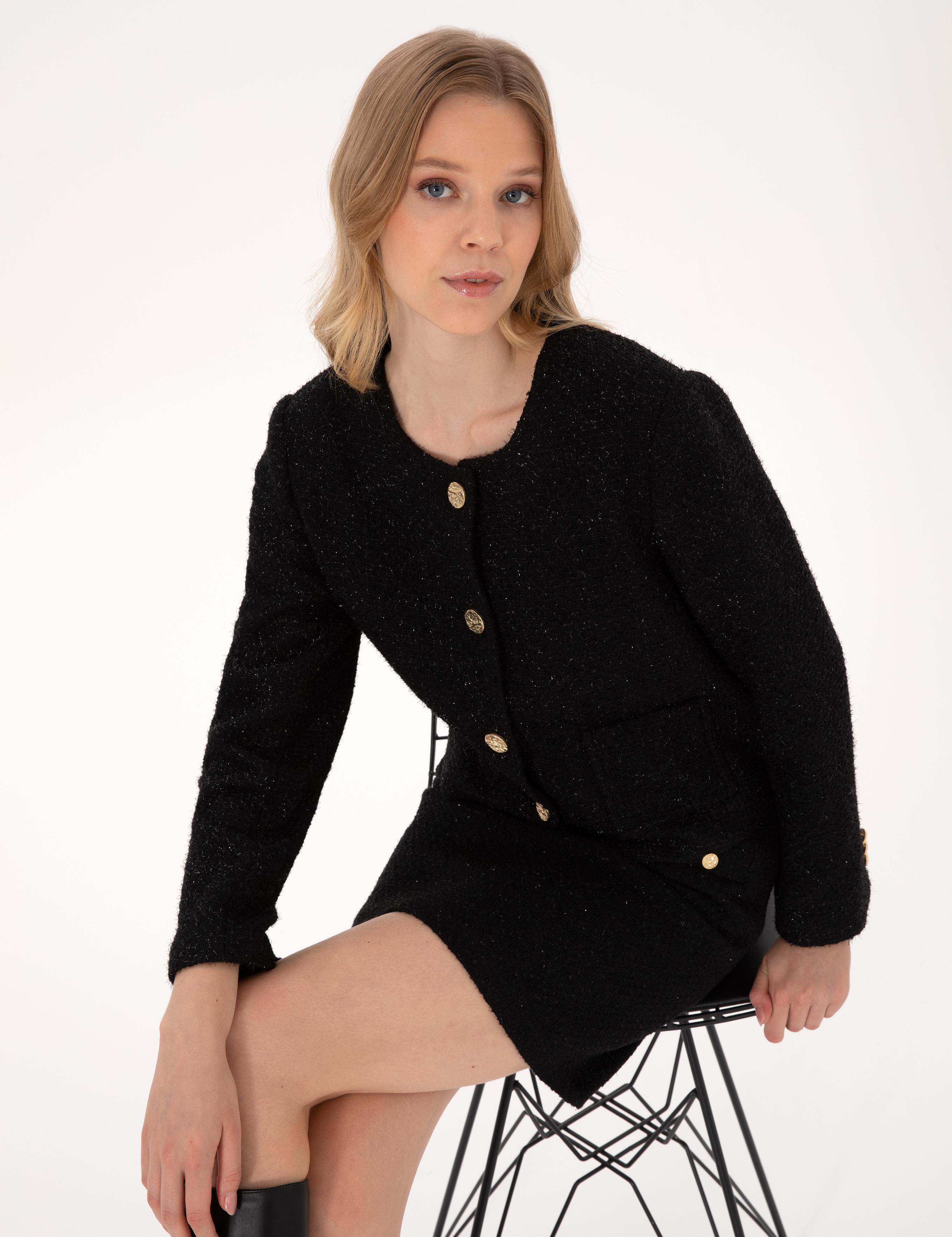 Siyah Crop Top Tüvit Ceket