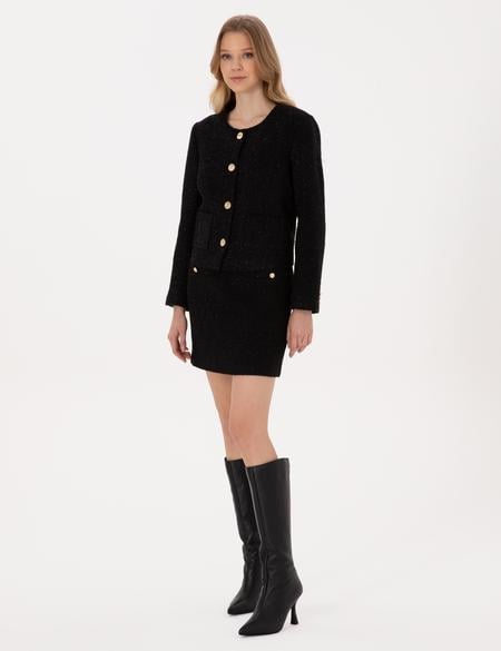 Siyah Crop Top Tüvit Ceket - 50319417017