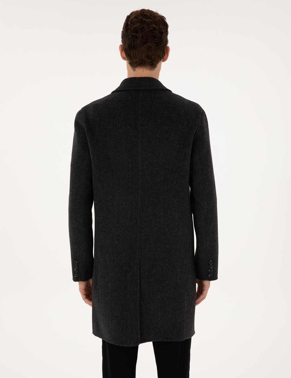 Antrasit Regular Fit Kaşe Kaban - 50315759052