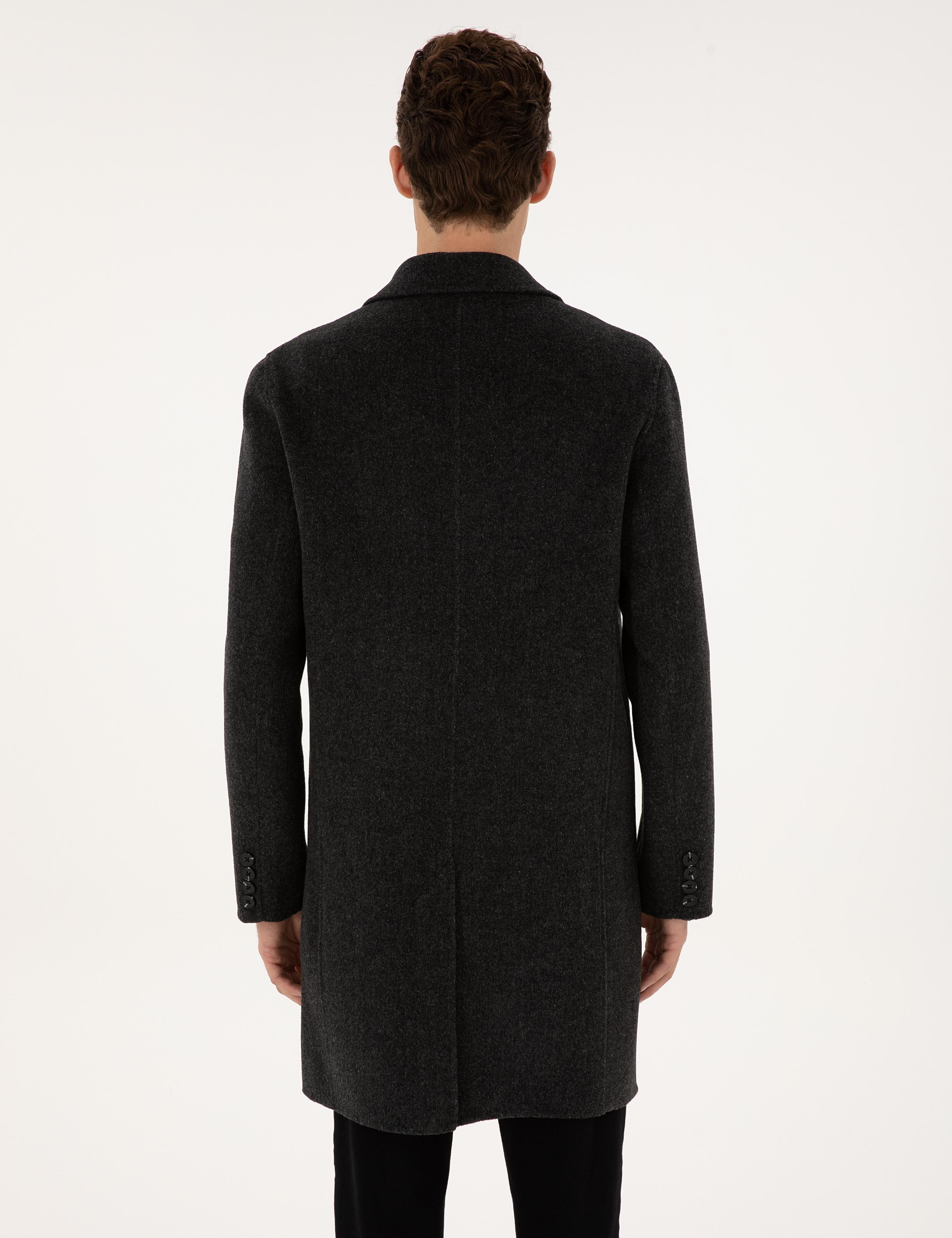 Antrasit Regular Fit Kaşe Kaban