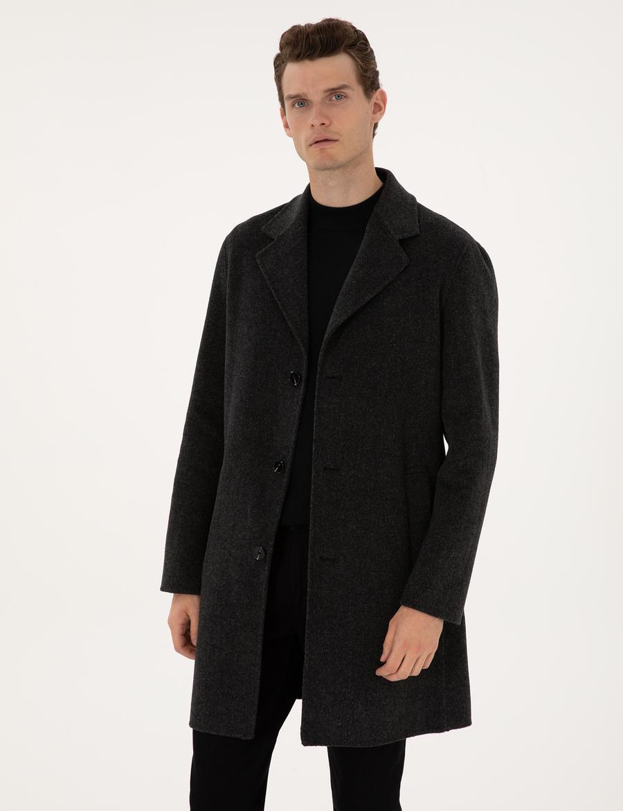 Antrasit Regular Fit Kaşe Kaban