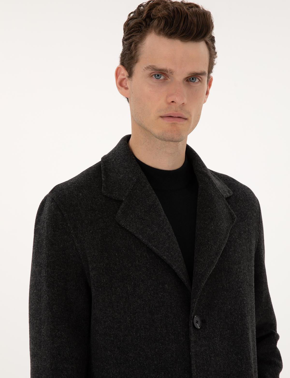 Antrasit Regular Fit Kaşe Kaban - 50315759052