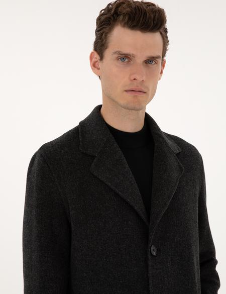 Antrasit Regular Fit Kaşe Kaban - 50315759052